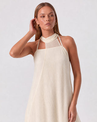 Leonie Ivory Scarf-Neck Layered Maxi Dress