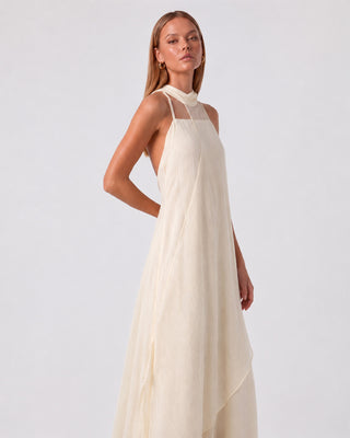 Leonie Ivory Scarf-Neck Layered Maxi Dress