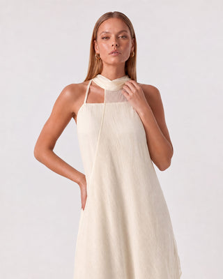 Leonie Ivory Scarf-Neck Layered Maxi Dress