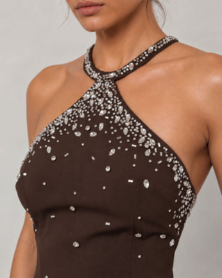 Liora Brown Crystal Embellished Maxi Dress