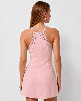 Liora Pembe Kristal Süslemeli Mini Elbise