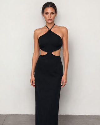 Nerina Black Halter Cut-Out Maxi Dress