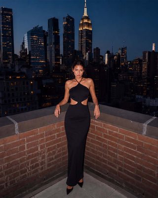 Nerina Black Halter Cut-Out Maxi Dress