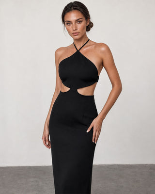Nerina Black Halter Cut-Out Maxi Dress