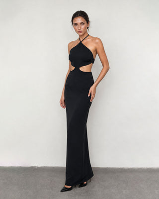Nerina Black Halter Cut-Out Maxi Dress