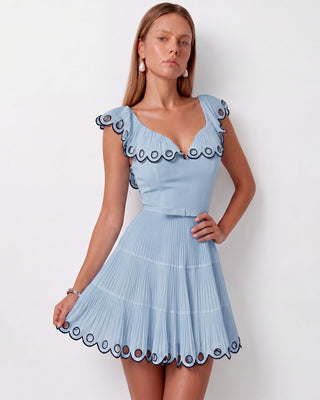 Odette Powder Blue Pleated Scallop Mini Dress