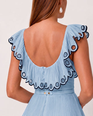 Odette Powder Blue Pleated Scallop Mini Dress
