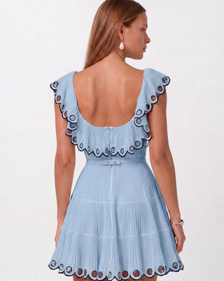 Odette Powder Blue Pleated Scallop Mini Dress