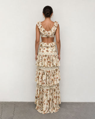 Ottavia Ivory Floral Ruffle High-Low Maxi Dress