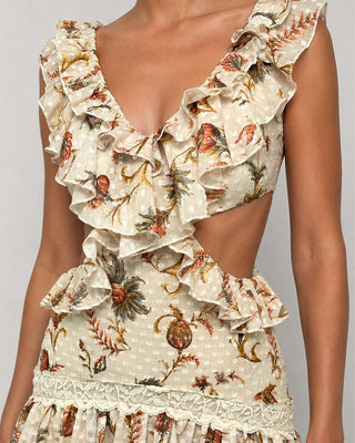 Ottavia Ivory Floral Ruffle High-Low Maxi Dress