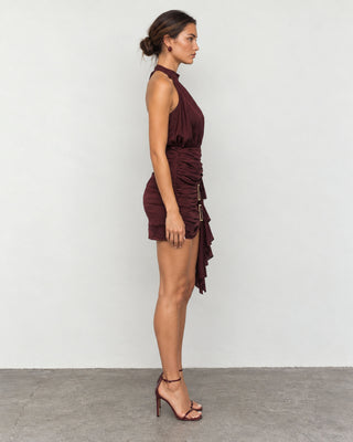 Renata Burgundy Kristal Tokalı Mini Elbise