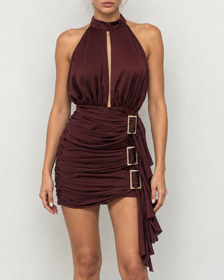 Renata Burgundy Kristal Tokalı Mini Elbise