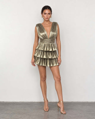 Riva Mini-Kleid mit Plisseefalten in Gold