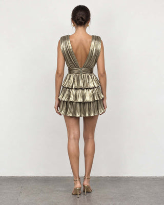 Riva Mini-Kleid mit Plisseefalten in Gold