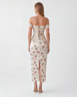 Elera Floral Fildişi Maxi Elbise