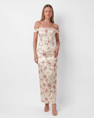 Elera Floral Fildişi Maxi Elbise