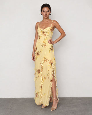 Rose Floral Butter Yellow Dress