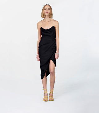 Elegance Noir Asymmetrical Slip Dress