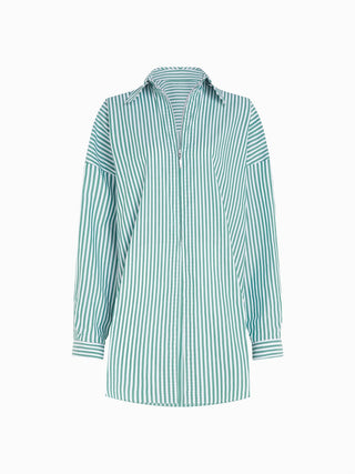 Emerald Striped Oversized Shirt Dress