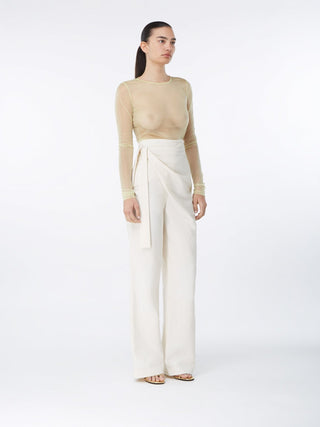 Ivory Wrap High-Waisted Wide-Leg Trousers