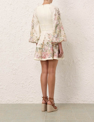 Floral Elegance Puff Sleeve Mini Dress