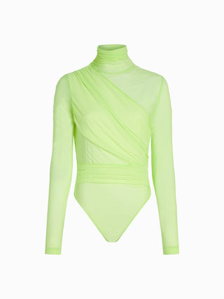 Neon Lime Draped Mesh Bodysuit