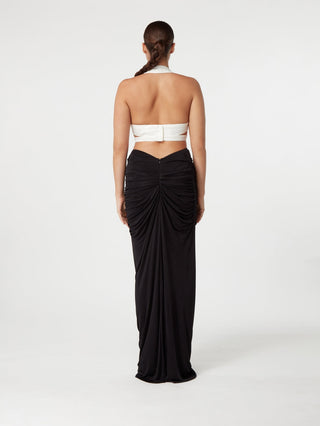 Two-Tone Halter Maxi Dress with Ruched Skirt