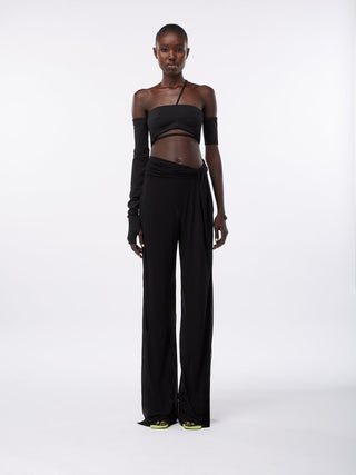 Elegant Black Draped Wide-Leg Trousers