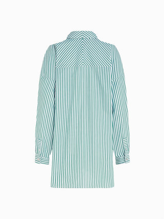 Emerald Striped Oversized Shirt Dress