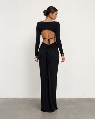 Vittoria Black Buckle Cut-Out Maxi Dress