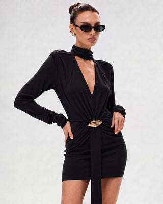 Aveline Black Scarf Detail Mini Dress
