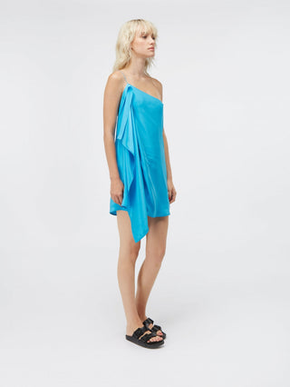 Silken Azure Asymmetrical Mini Dress