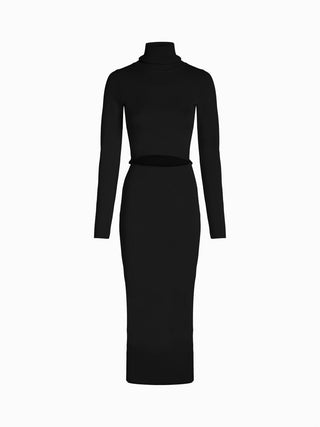 Elegant Black Knit Cutout Midi Dress