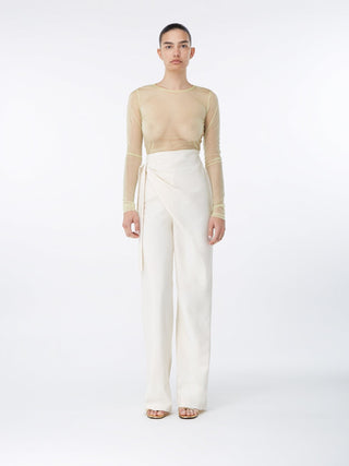 Ivory Wrap High-Waisted Wide-Leg Trousers