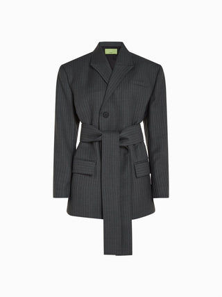 Pinstripe Double-Breasted Belted Blazer