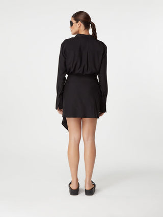 Black Asymmetrical Draped Shirt Dress