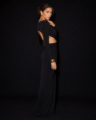Vittoria Black Buckle Cut-Out Maxi Dress