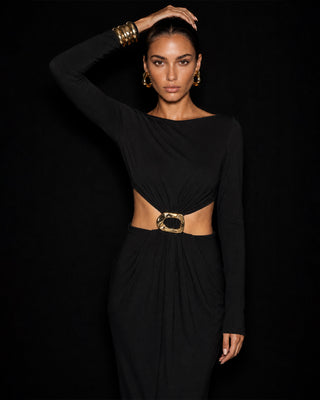 Vittoria Black Buckle Cut-Out Maxi Dress