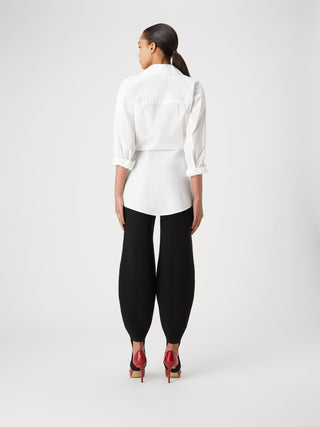 Women's Tailored White Wrap Shirt and Ribbed Black Leggings Set