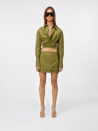 Olive Wrap Crop Top & Mini Skirt Set