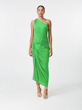 Emerald Elegance Asymmetric Draped Dress