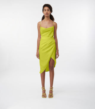 "Chartreuse Silk Slip Dress with Spaghetti Straps"