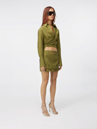 Olive Wrap Crop Top & Mini Skirt Set