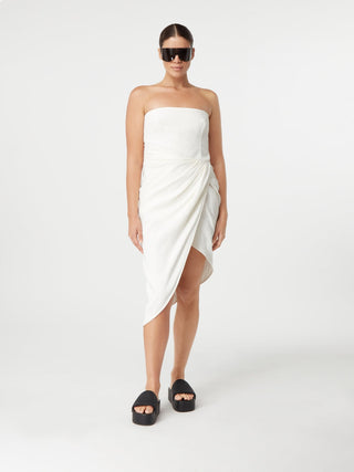 Ivory Asymmetrical Strapless Wrap Dress