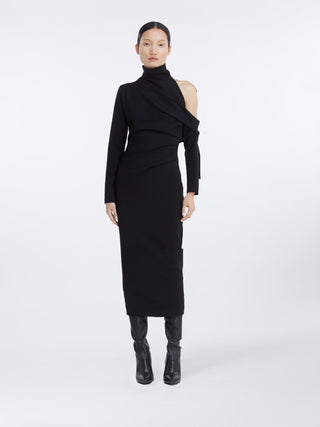 "Asymmetric Cutout Turtleneck Midi Dress"