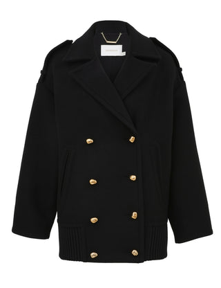 Double-Breasted Wool-Blend Peacoat with Gold Buttons