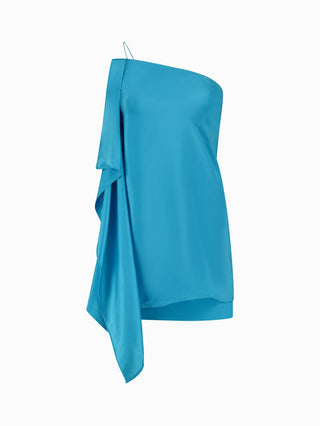 Silken Azure Asymmetrical Mini Dress