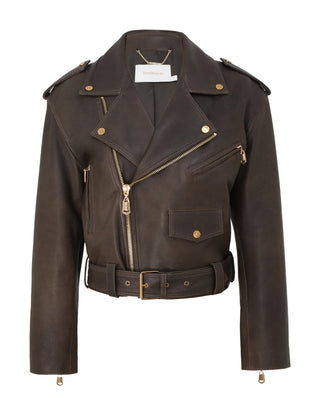 Chocolate Brown Leather Biker Jacket