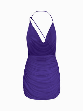 "Éldon & Co London: Amethyst Drape Ruched Mini Dress"