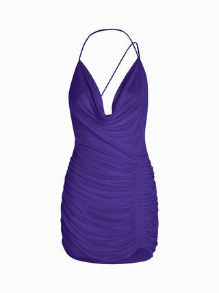 "Éldon & Co London: Amethyst Drape Ruched Mini Dress"